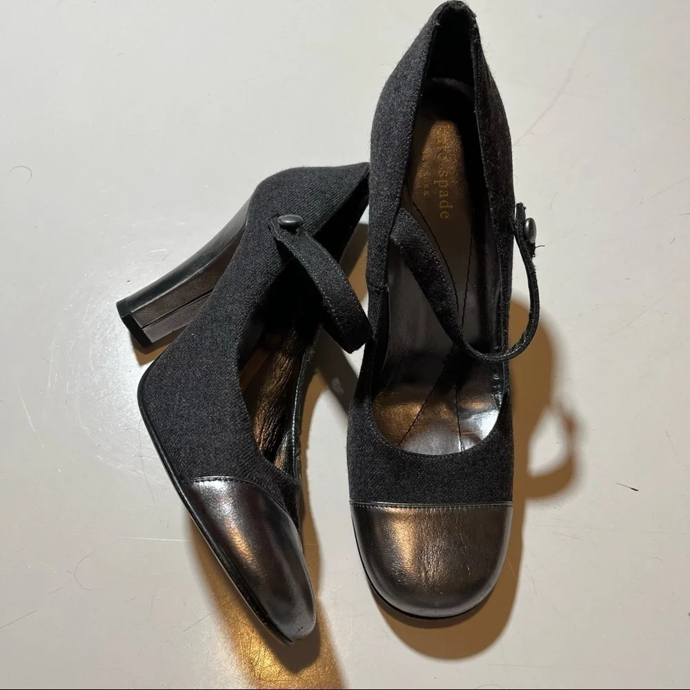 Kate Spade Gray Wool Mary Jane Heels